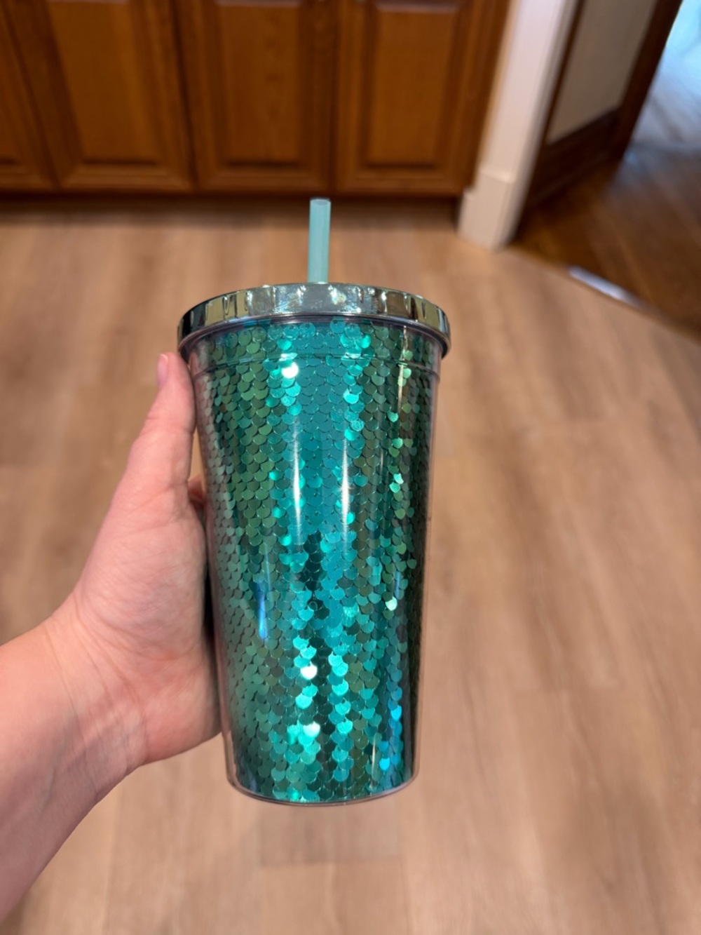 Green Sequin Tumbler with Straw